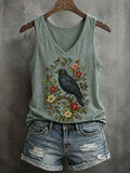 Crow Among Flowers Tank Top Nature Bird Clothing Best Women Halloween Outfit - Merchluma
