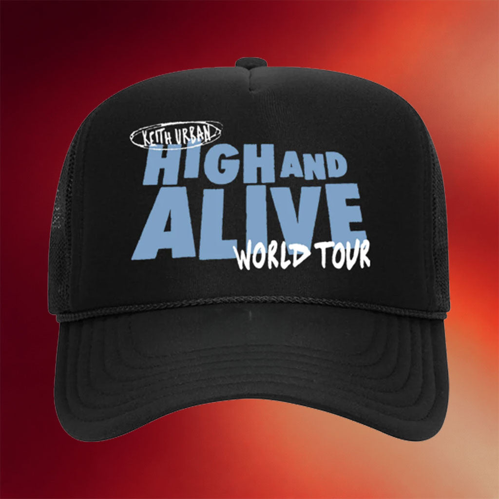 Keith Urban Merch 2026 High And Alive World Tour Black Trucker Hat Gifts For Music Fans - Merchluma