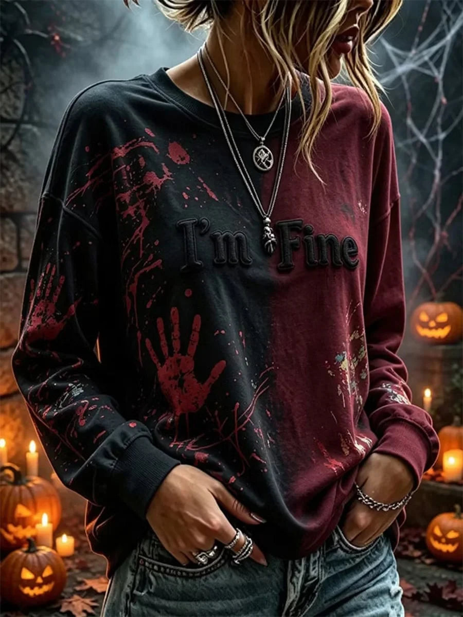 Im Fine Long Sleeve Shirt Halloween Spooky Gothic Merch Birthday Present For Mom - Merchluma