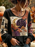 Vintage Floral Patchwork V-Neck Long Sleeve Shirt Christian Cross Lace Boho Faith Apparel Gift - Merchluma