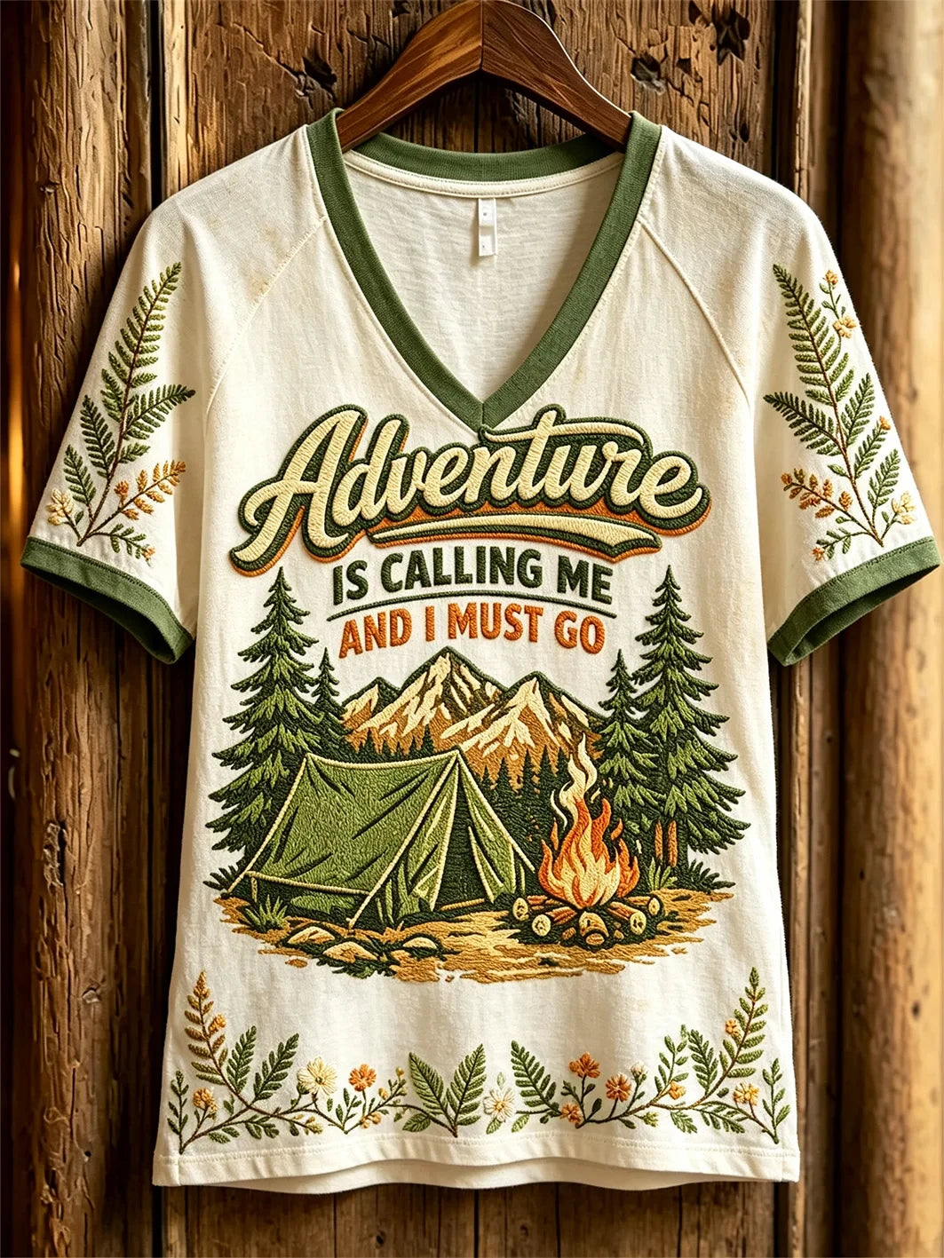 Adventure Is Calling Me And I Must Go V-Neck Shirt Autumn Fall Clothes Gift For Camping Lovers - Merchluma