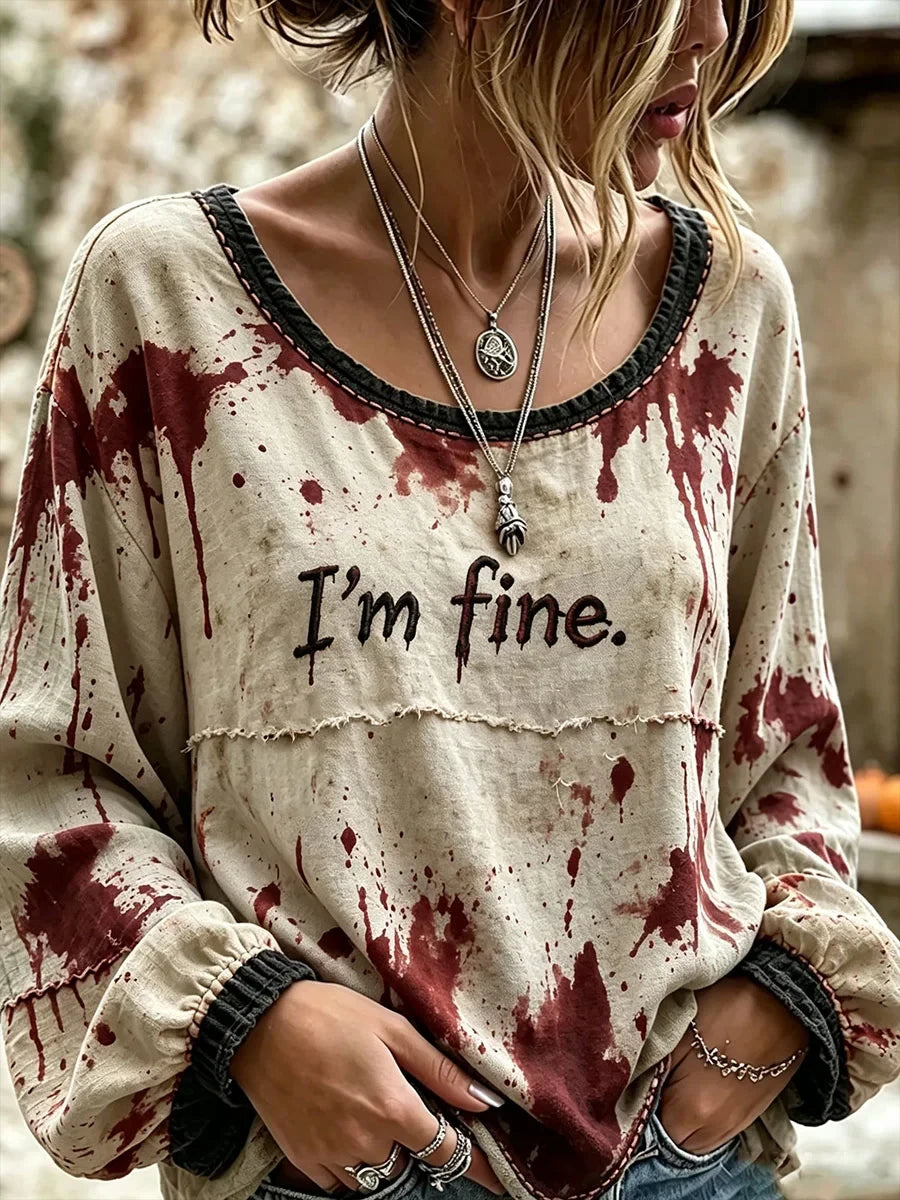Im Fine Long Sleeve Shirt Halloween Spooky Zombie Apparel Birthday Gift For Her - Merchluma