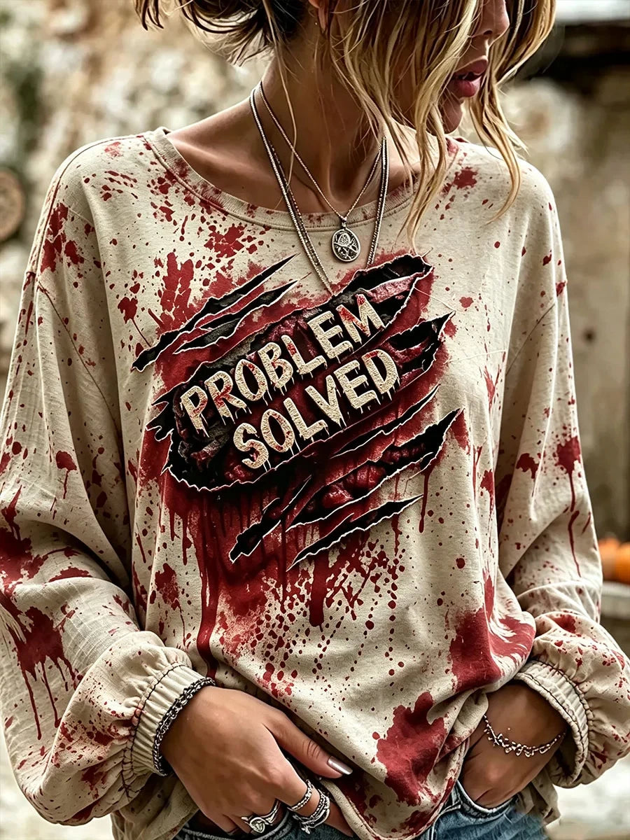 Problem Solved Skeleton Skull Long Sleeve Shirt Halloween Spooky Apparel Gift For Mom - Merchluma