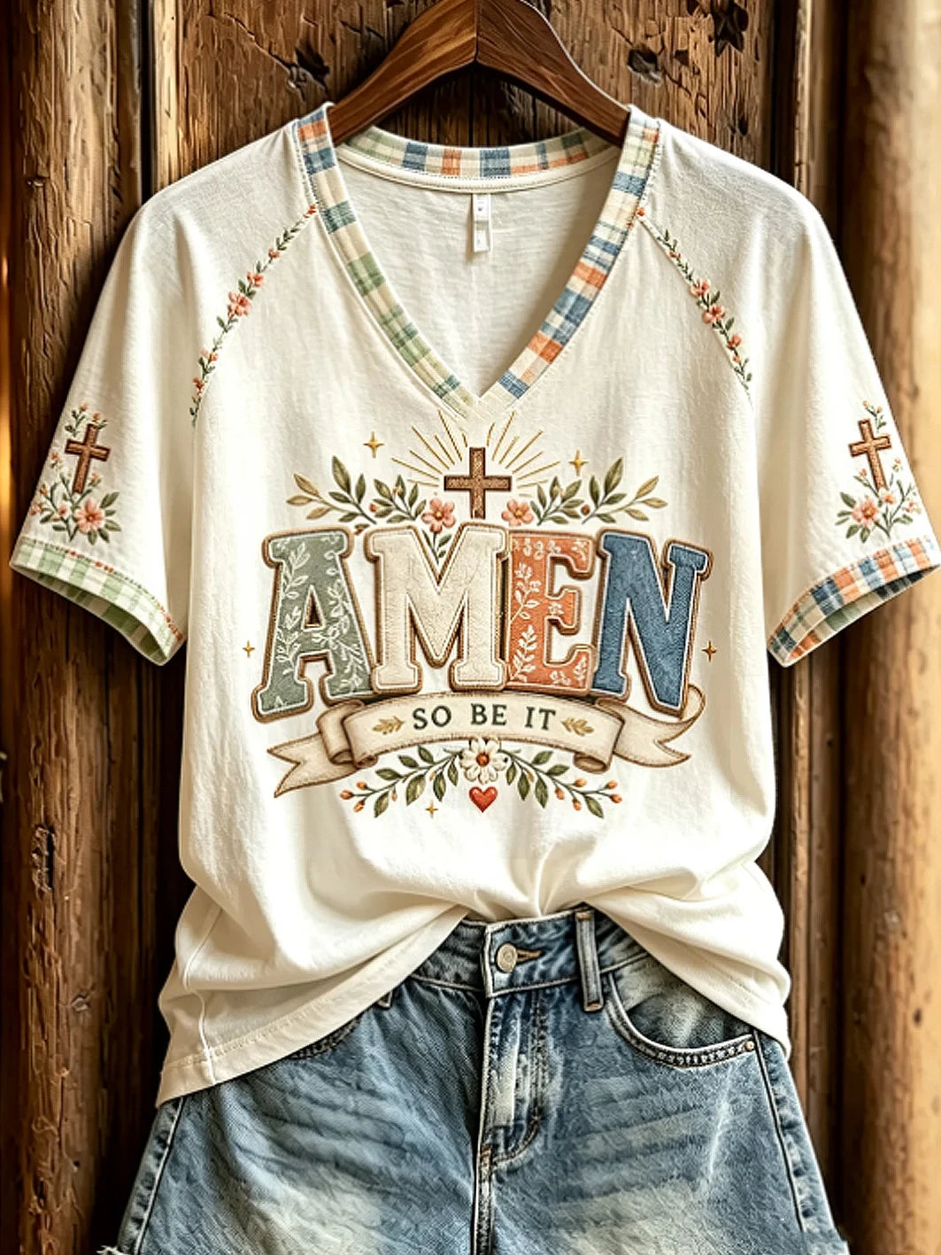 Amen So Be It V-Neck Shirt Floral Faith Based Apparel Gifts For Christian Women - Merchluma