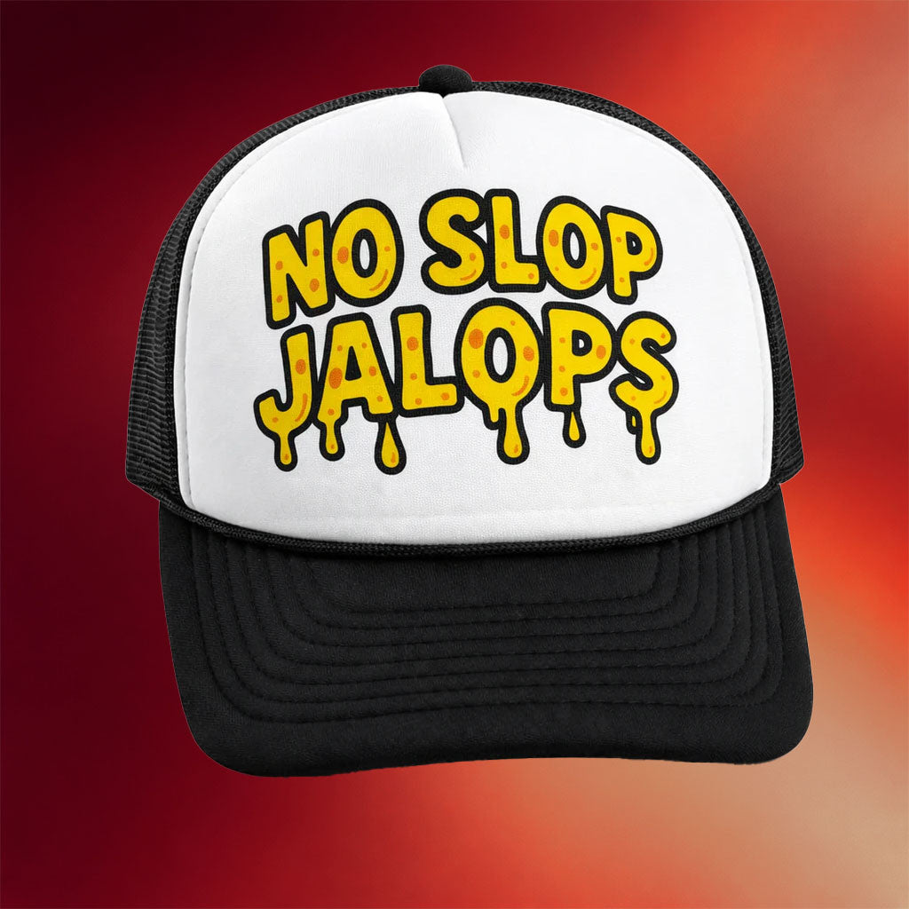 Krispy Pizza Merch No Slop Jalops White Front Black Trucker Hat Birthday Gift For BFF - Merchluma