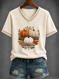 Autumn Pumpkin Art V-Neck T-Shirt Cute Fall Clothes Best Gifts For My Mom - Merchluma
