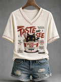 Cat Taste And See That The Lord Is Good V-Neck Shirt Funny Christian Clothing Gifts For BFF - Merchluma