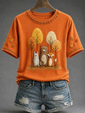 Cute Woodland Animals In Autumn T-Shirt Autumn Animals Shirt Halloween Gifts For Girls - Merchluma