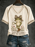 Frog God's Got A Plan Mine Was Terrible V-Neck Shirt Funny Christian Apparel Gift for Her - Merchluma
