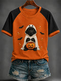 Cute Black Dog In Ghost Costume Holding Pumpkin T-Shirt Halloween Dog Shirt Presents For Women - Merchluma