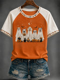 Cute Ghost Dogs Halloween Pumpkin T-Shirt Halloween Spooky Merch Present For Women - Merchluma