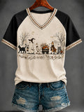 Vintage Halloween Parade V-Neck Shirt Ghost Goose Black Cat Spooky Season Apparel Gift - Merchluma