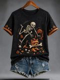 Cute Yorkie Dog Chased By Skeleton T-Shirt Halloween Spooky Merch Ideas Gift - Merchluma
