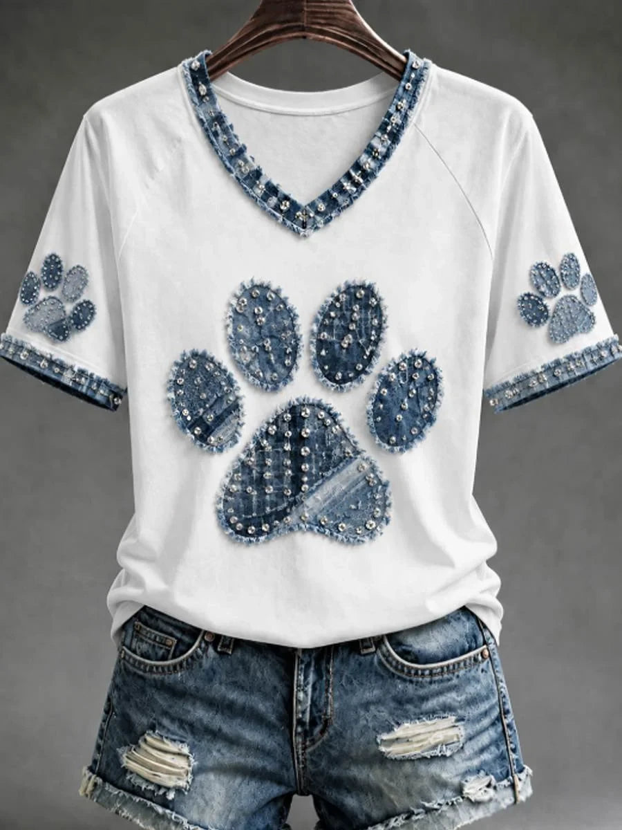 Dog Paw V-Neck Shirt Cute Trendy Apparel Birthday Gift For Dog Lovers - Merchluma