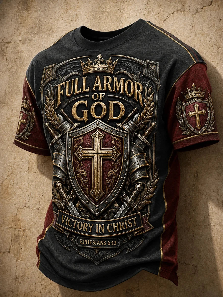 Full Armor Of God Victory In Christ T-Shirt Christian Faith Tee Birthday Gift For Him - Merchluma