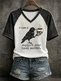 Gothic Raven F-Caw-F V-Neck Shirt Support Your Local Murder Shirts Gift For Halloween - Merchluma