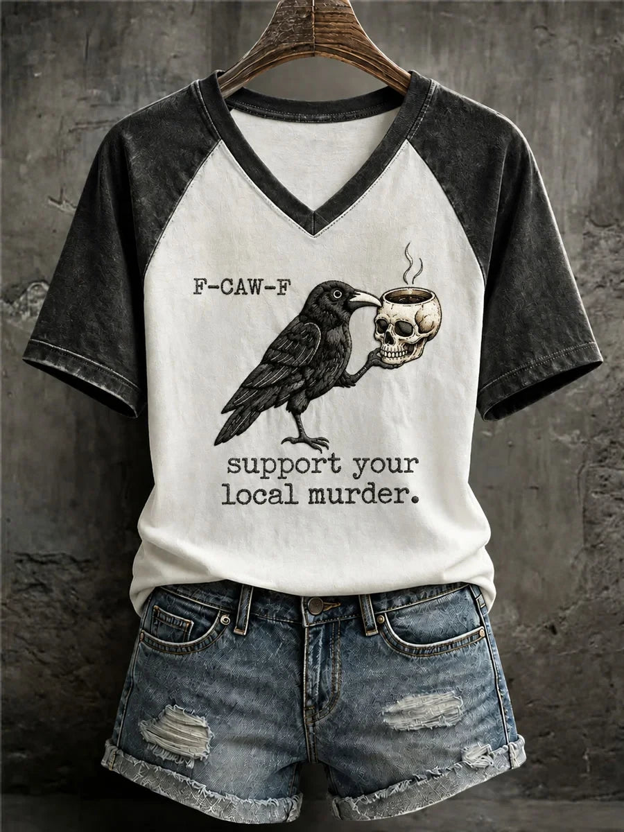 Gothic Raven F-Caw-F V-Neck Shirt Support Your Local Murder Shirts Gift For Halloween - Merchluma