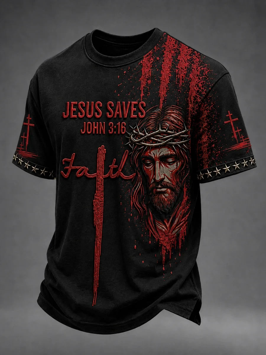 Jesus Saves John 3 16 Faith T-Shirt Christian Faith Shirt Present For Dad - Merchluma