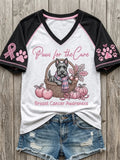 Paws For The Cure Breast Cancer Awareness Dog Print V-Neck Shirt Present For Dog Lovers - Merchluma