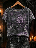 Raven And Roses T-Shirt Gothic Halloween Merch Trendy Halloween Apparel - Merchluma