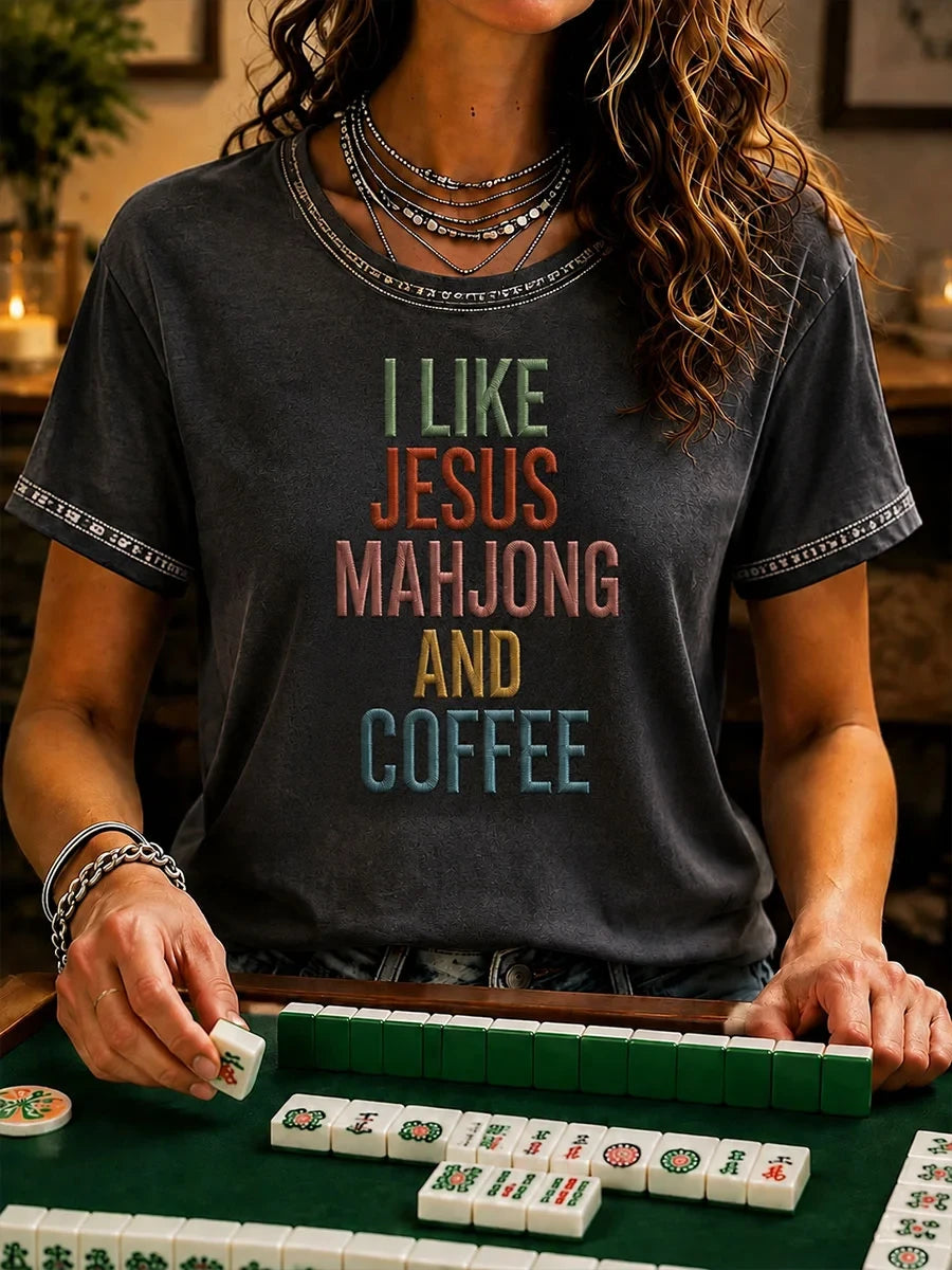 I Like Jesus Mahjong And Coffee T-Shirt Religious Game Merch Unique Gift For Women - Merchluma