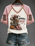 Spooky Babe Western Themed V-Neck Shirt Halloween Horror Nights Apparel Gift For Cowgirl - Merchluma