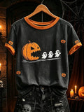 Jack-o'-lantern Chasing Ghosts T-Shirt Halloween Spooky Tee Gift For Cozy Autumn - Merchluma