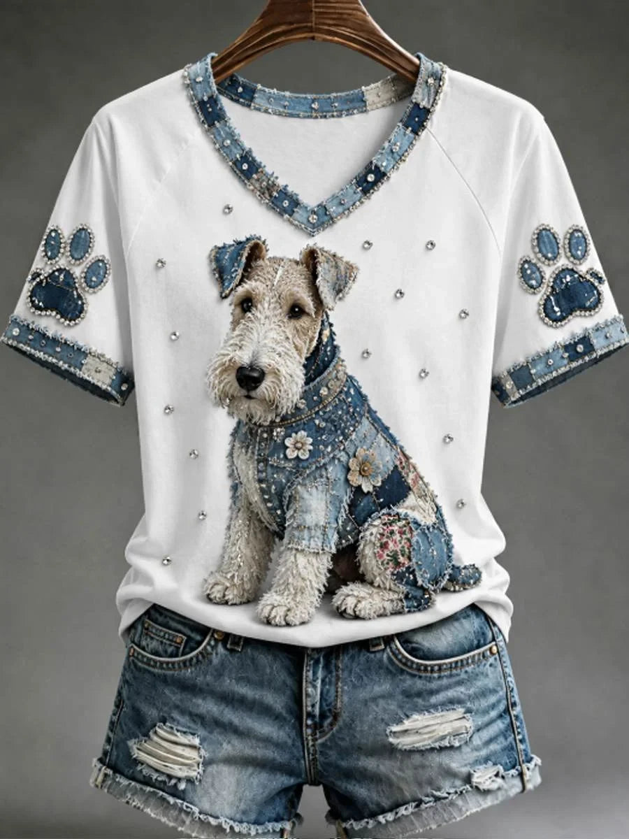 Terrier Dog V-Neck Shirt White Cute Animal Apparel Gift For Terrier Dog Lovers - Merchluma