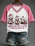 Terriers Walking By Faith Tripping Constantly V-Neck Shirt Christian Apparel Gift For Dog Mom - Merchluma