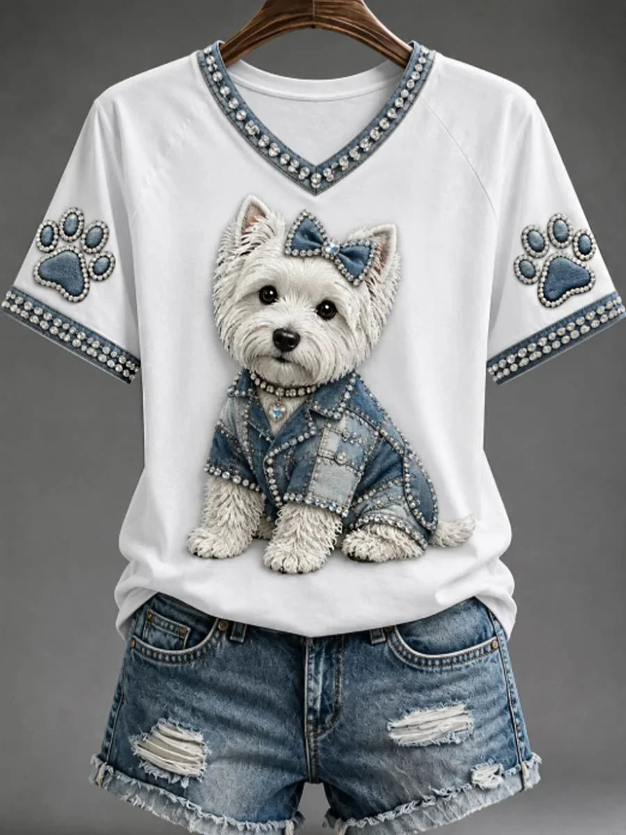 West Highland Terrier Dog V-Neck Shirt White Cute Animal Apparel Gift For Dog Lovers - Merchluma
