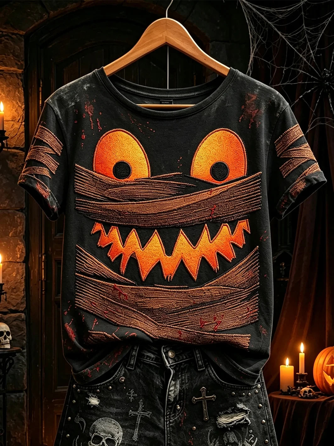 Mummy Pumpkin Face T-Shirt Halloween Spooky Tee Halloween Lover Gift Ideas - Merchluma