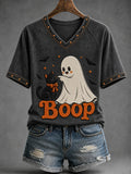 Black Cat Halloween Ghost Boop V-Neck Shirt Cute Halloween Apparel Gift For Cat Lovers - Merchluma