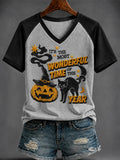 Black Cat It's The Most Wonderful Time Of The Year V-Neck Shirt Good Halloween Gifts - Merchluma