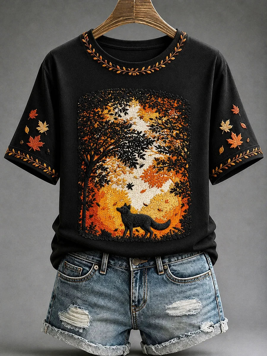 Fox In Autumn Forest T-Shirt Autumn Forest Merch Present For Halloween Lovers - Merchluma