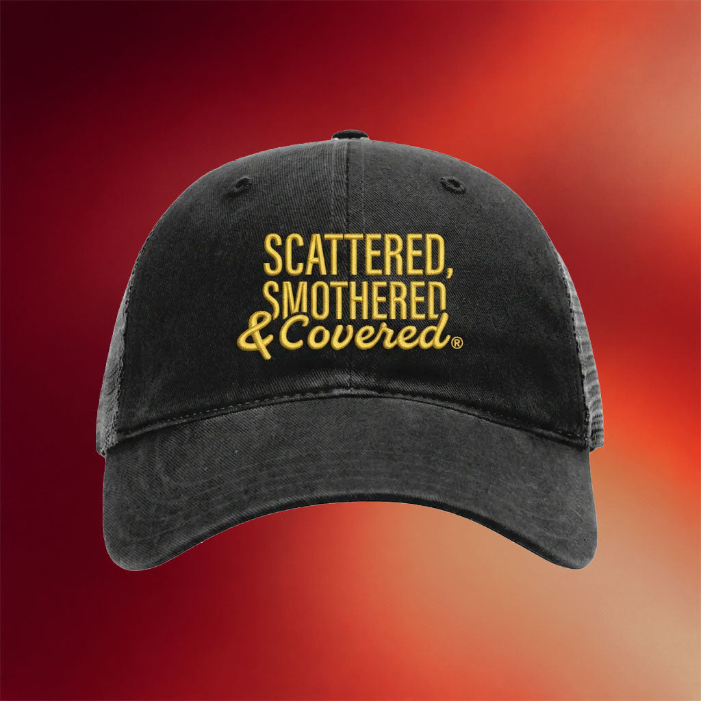 Waffle House Merch 2026 Scattered Smothered And Covered Trucker Hat Embroidered Gifts For Dad - Merchluma