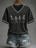 Fun Skull Dancing Halloween V-Neck Shirt Gothic Spooky Season Apparel Halloween Present - Merchluma