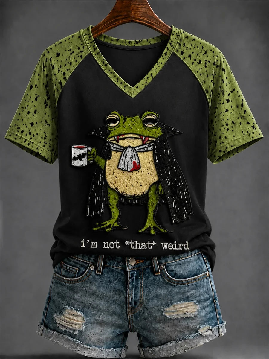 Halloween Frog I'm Not That Weird V-Neck Shirt Dracula Shirt Cool Halloween Gifts - Merchluma