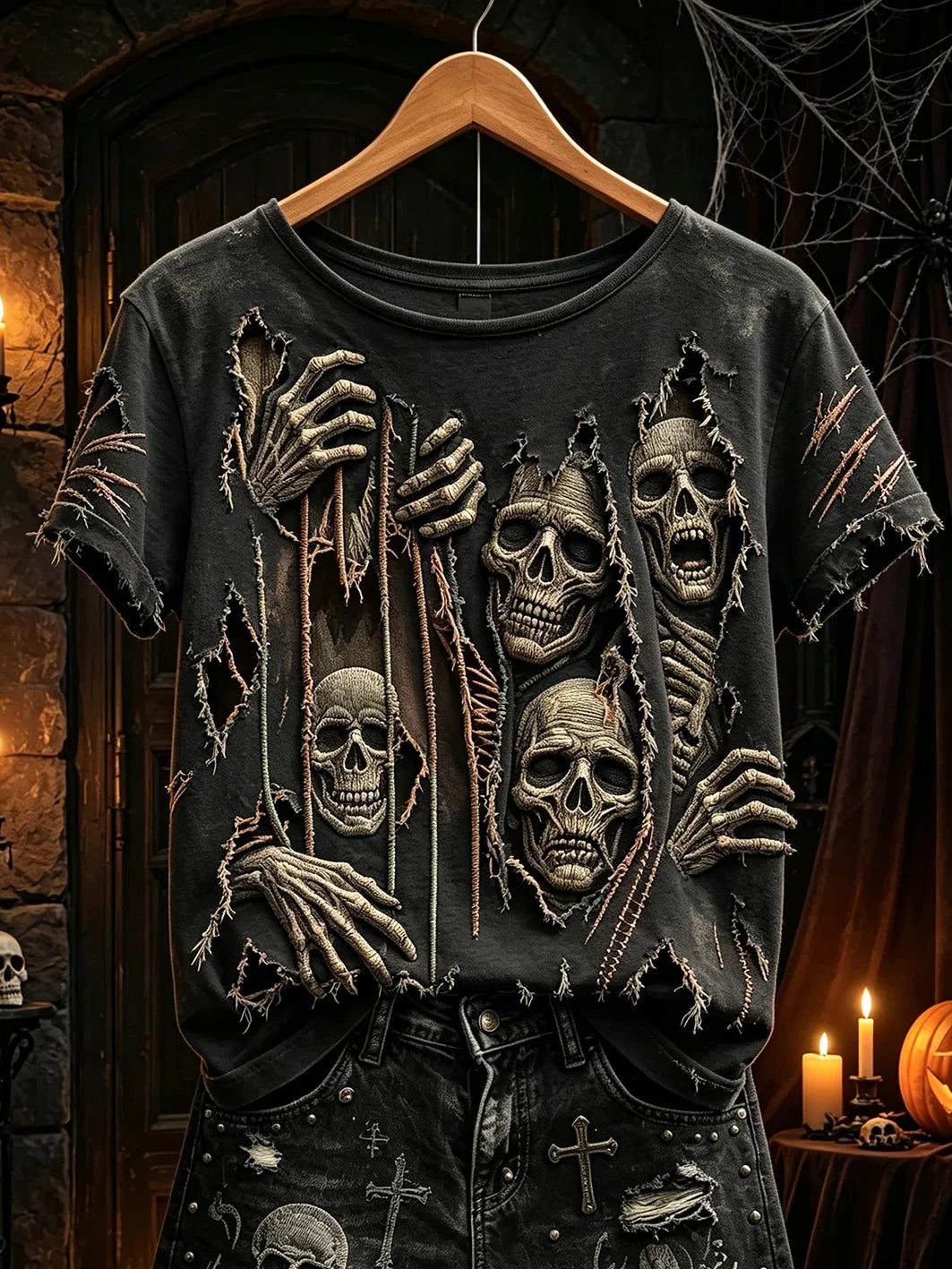 Zombie Prison Bars Torn Fabric T-Shirt Halloween Spooky Shirt Ideas Gift - Merchluma