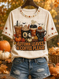 Autumn Leaves Coffee Please T-Shirt Autumn Halloween Merch Gifts For Fall Apparel - Merchluma
