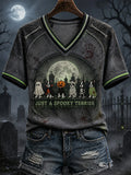 Halloween Just A Spooky Terrier V-Neck T-Shirt Cute Spooky Season Outfits Gift For Dog Lovers - Merchluma