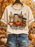 Autumn Leaves Coffee Please T-Shirt Autumn Halloween Shirt Unique Halloween Apparel - Merchluma