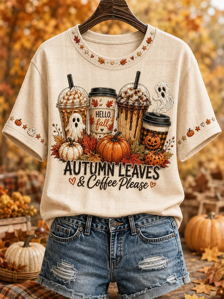 Autumn Leaves Coffee Please T-Shirt Autumn Halloween Shirt Unique Halloween Apparel - Merchluma