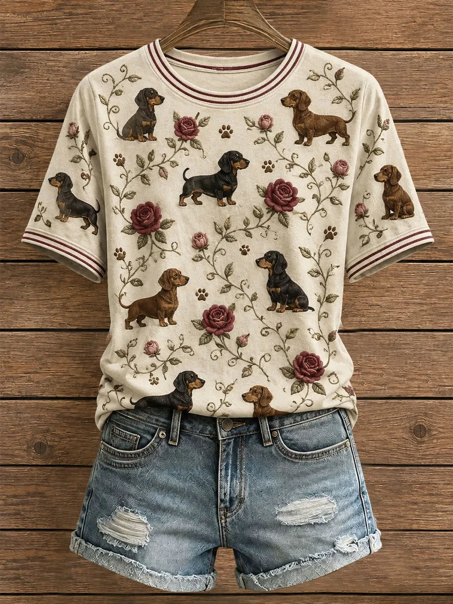 Dachshunds And Roses T-Shirt Dog Floral Shirt Gifts Ideas For Sister - Merchluma