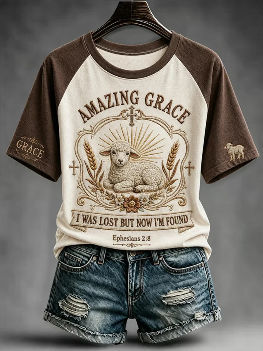 Amazing Grace I Was Lost But Now I'm Found T-Shirt Religious Lamb Tee Gifts For My Wife - Merchluma