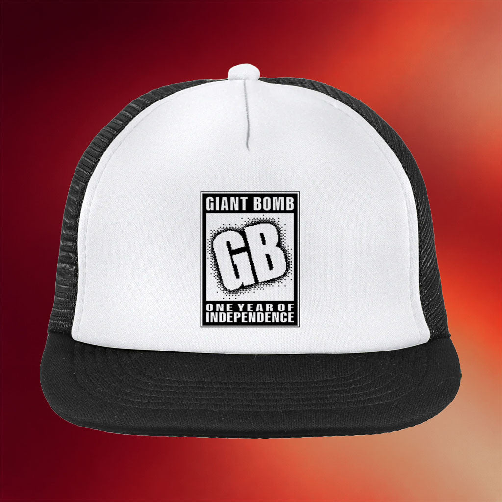Giant Bomb Emporium Merch 2026 Giant Bomb Rating Trucker Snapback Hat GB One Year Of Independence Cap - Merchluma