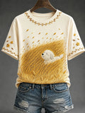 Cute White Dog In Golden Wheat Field T-Shirt Autumn Dog Tee Women Outfits - Merchluma