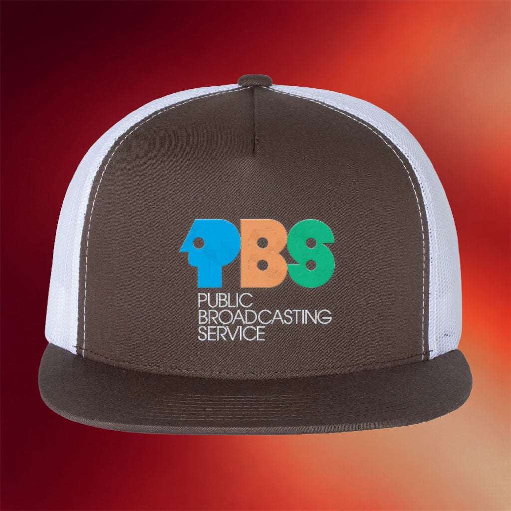 PBS Merch PBS 1970's Full Color Logo Trucker Snapback Hat Awesome Father's Day Gifts - Merchluma