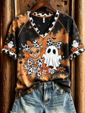 Highland Cow Ghost Halloween Themed V-Neck Shirt Cute Spooky Outfits Gifts For Cow Lovers - Merchluma