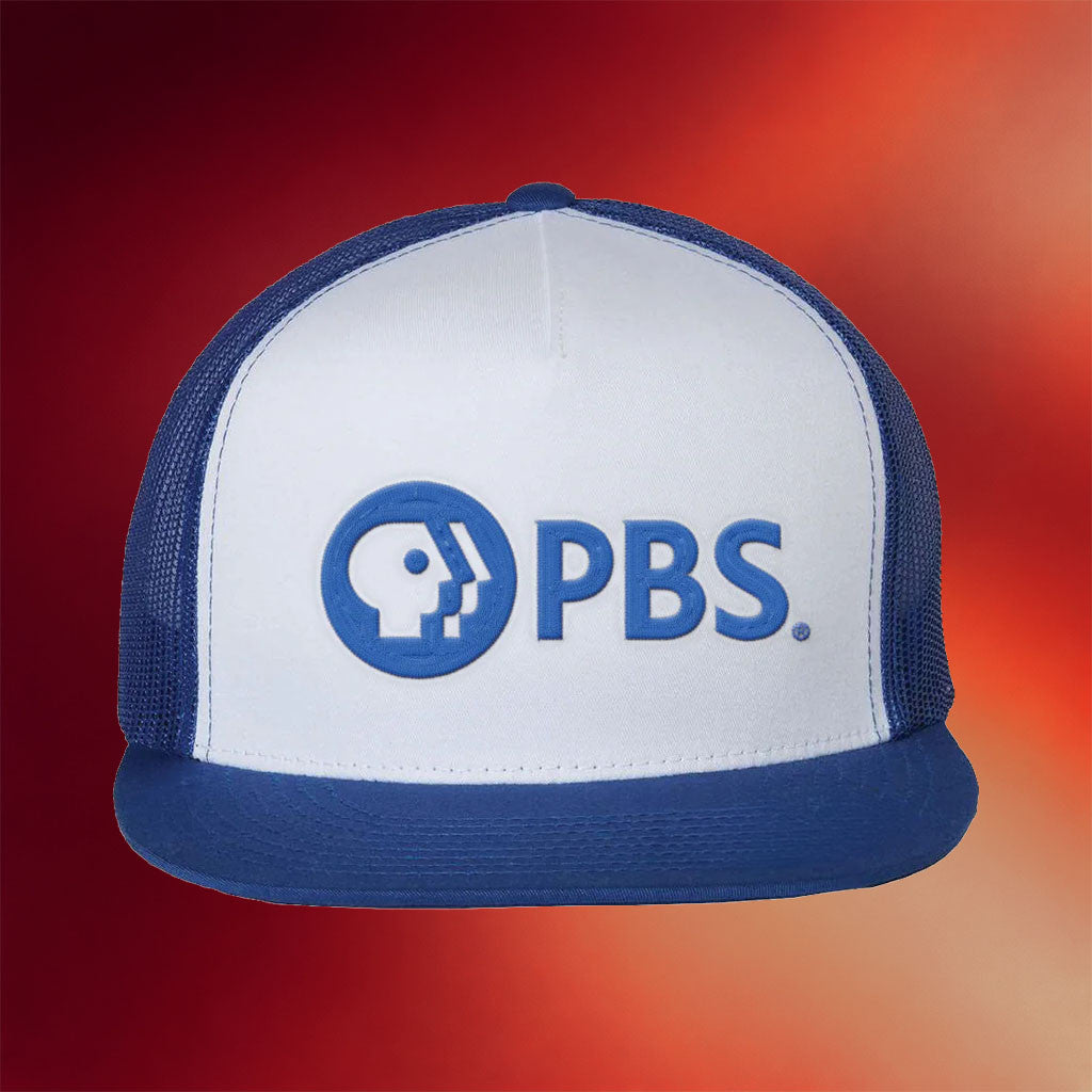 PBS Merch 2026 PBS Blue Logo Trucker Snapback Hat Stepdad Gifts For Father's Day - Merchluma