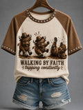 Walking By Faith Tripping Constantly T-Shirt Cowboy Bulls Shirt Unique Gift - Merchluma